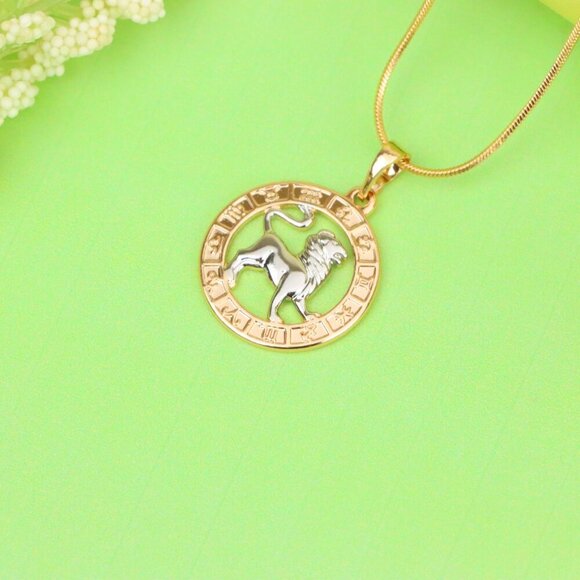 "Rose Gold Leo Zodiac Pendant with Lion Symbol and Astrological Ring, XPPT1449 - Picture 2 of 13